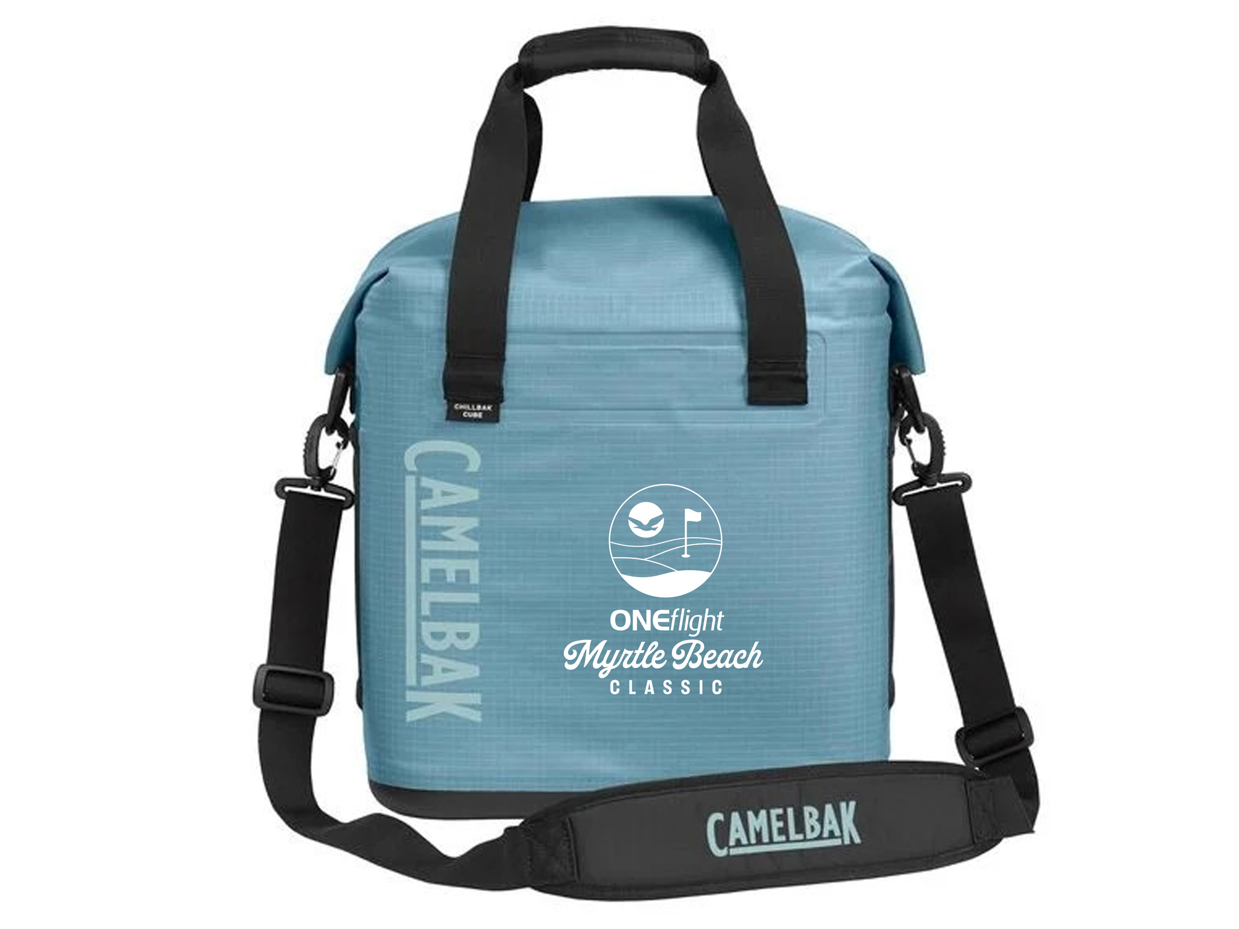 Screen printed soft cooler.