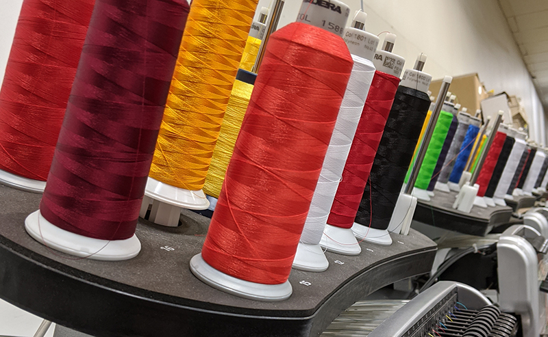 embroidery floss in multiple colors on embroidery machine